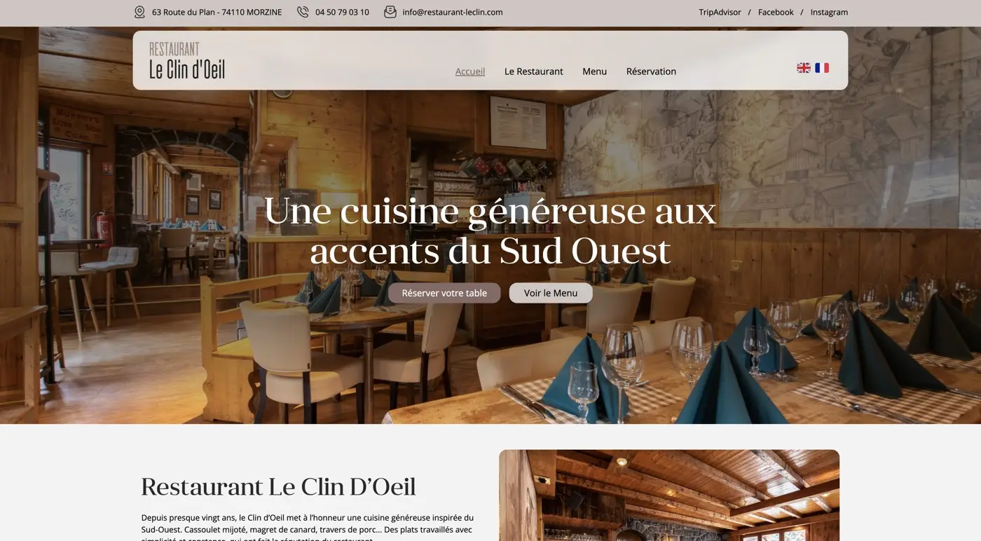 Aperçu du site Restaurant Le Clin d'Oeil